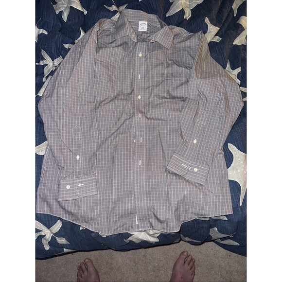 Brooks Brothers 346 Dress Shirt Size 16.5 2/3 Blue Windowpane Non-Iron Button - Picture 1 of 6